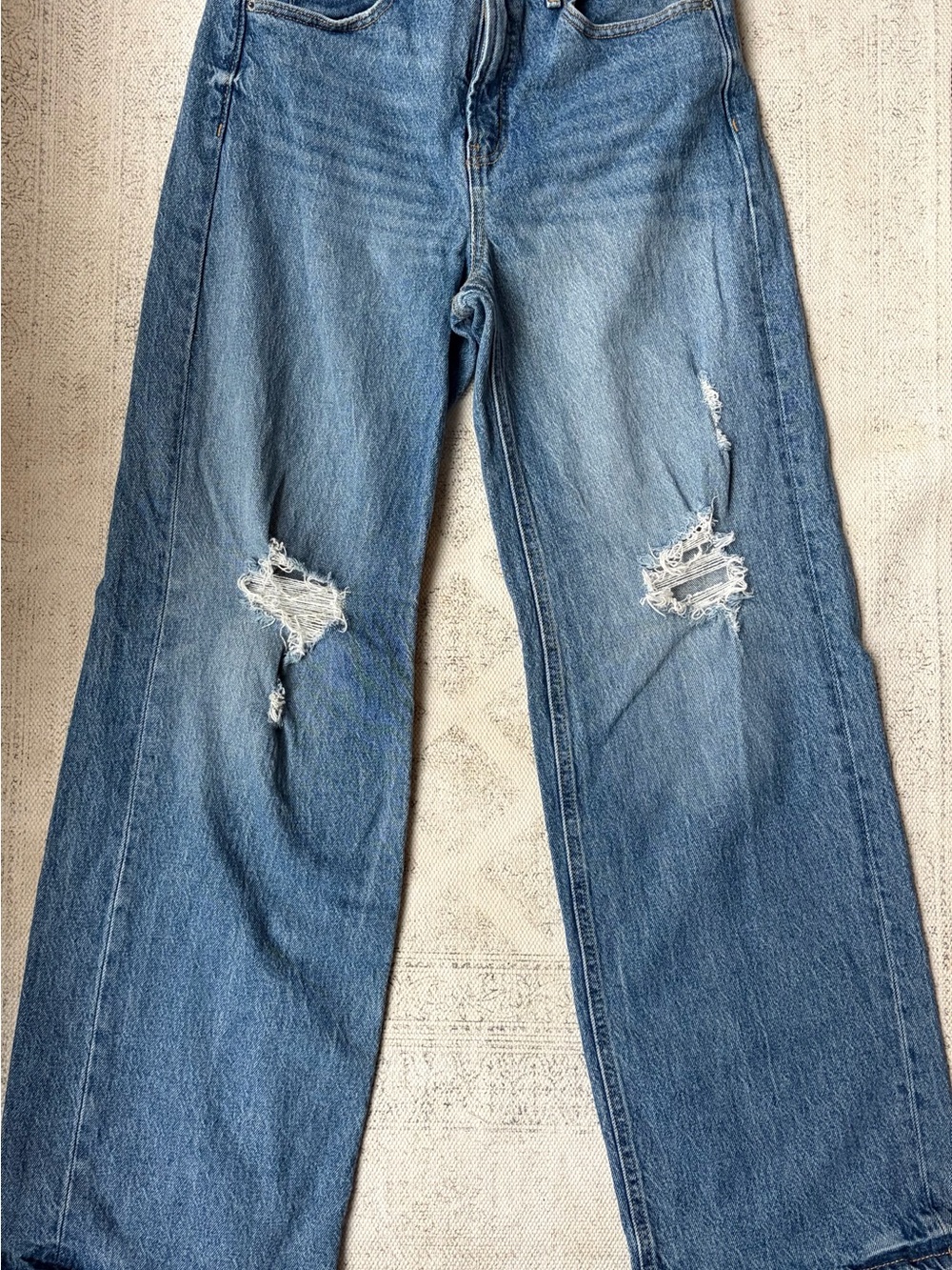 Old Navy Blue Distressed Wide-Leg Jeans